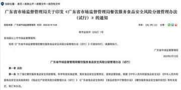 餐饮服务食品安全风险等级评定试行管理办法公布